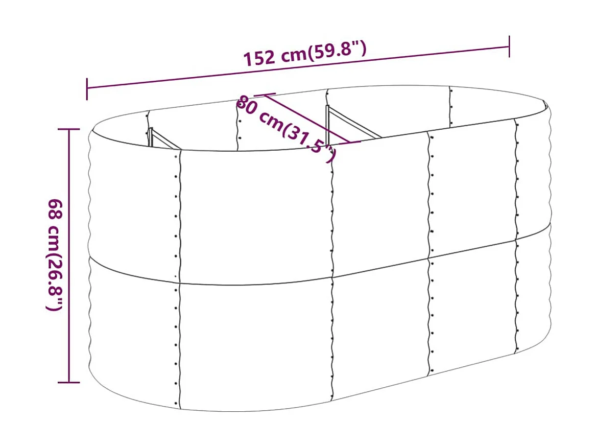 Canteiro elevado jardim 152x80x68cm aço revestido a pó cinzento