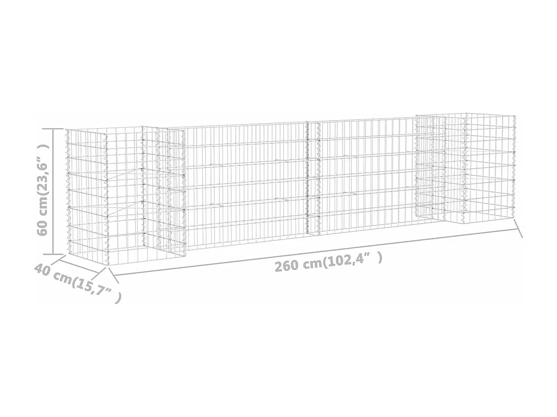 Jardinera de gaviones forma de H alambre de acero 260x40x60 cm