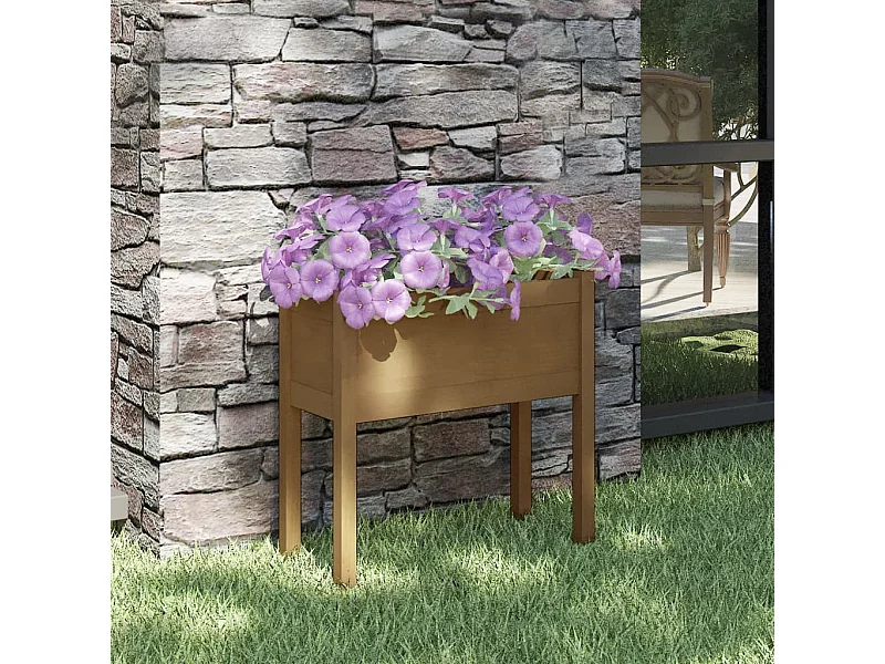 Jardinera de madera maciza de pino marrón miel 70x31x70 cm