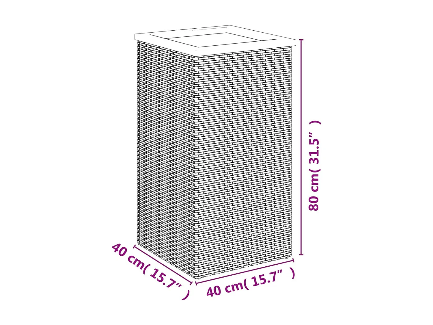 Jardinière noir 40x40x80 cm résine tressée