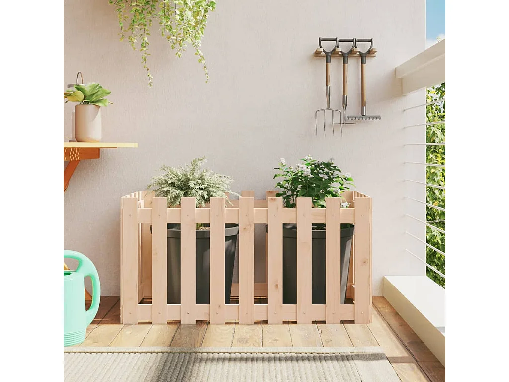 Arriate elevado jardín con valla madera maciza pino 100x50x50cm