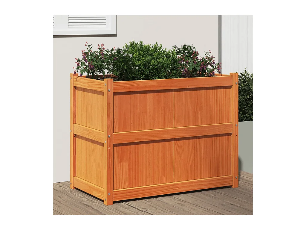Jardinera exterior madera maciza pino marrón cera 90x50x70 cm