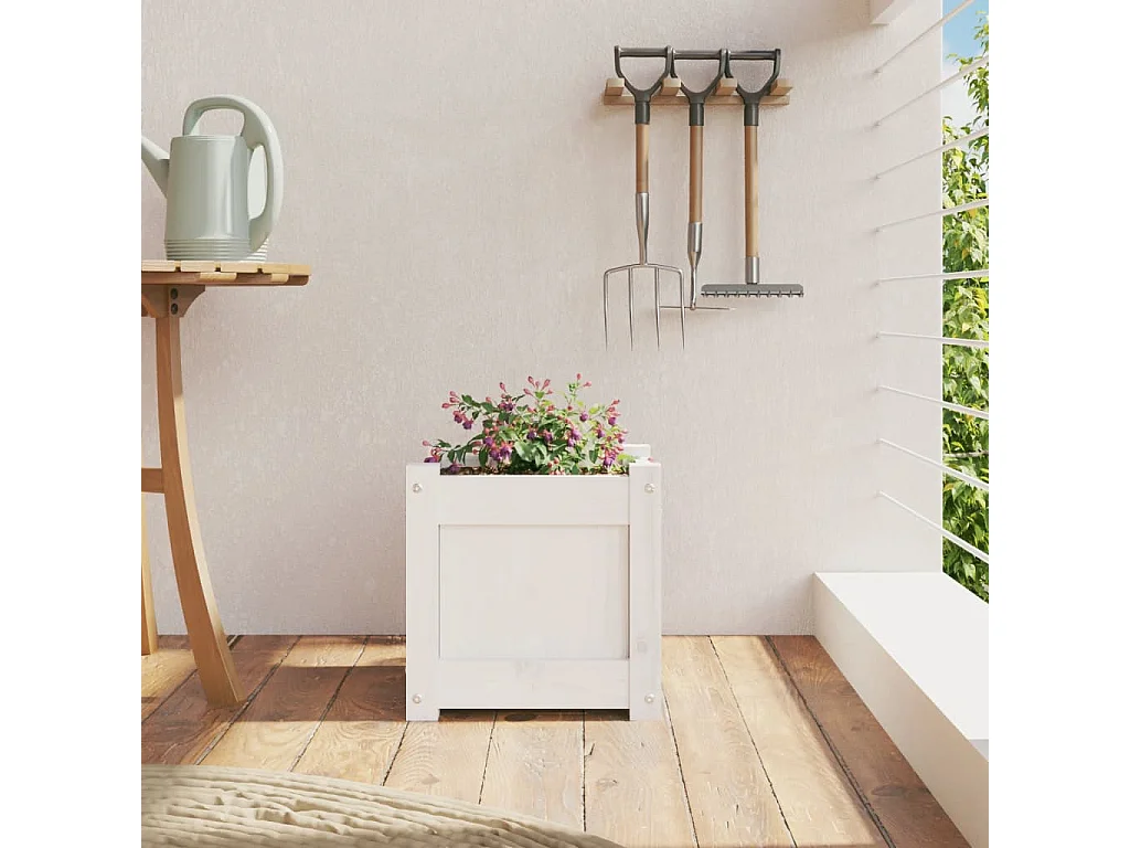 Vaso/floreira de jardim 31x31x31 cm pinho maciço branco