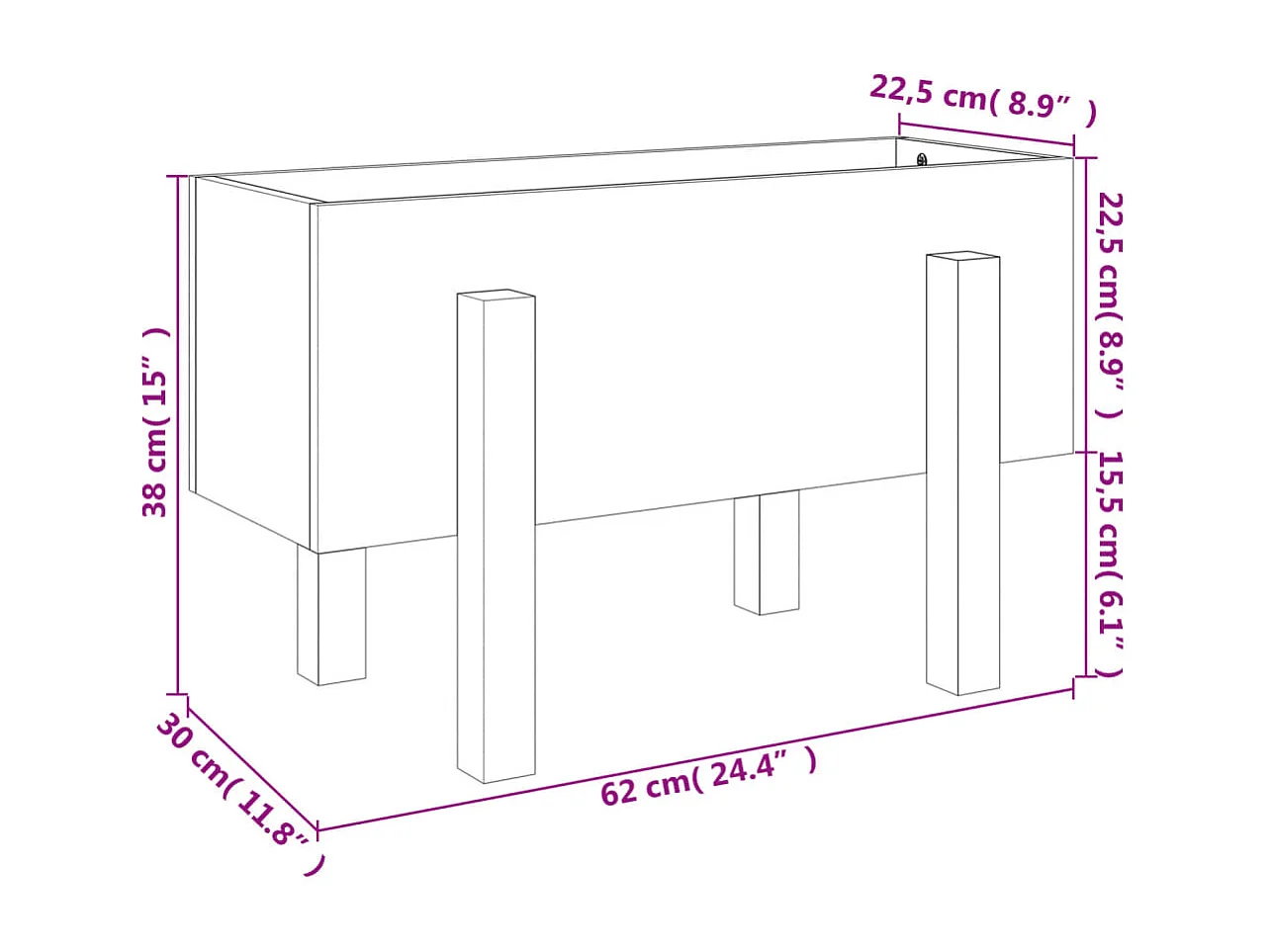 Jardinière blanc 62x30x38 cm bois massif de pin
