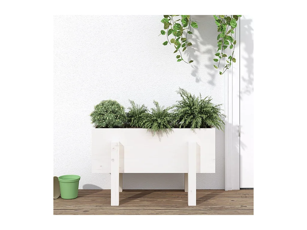 Jardinière blanc 62x30x38 cm bois massif de pin