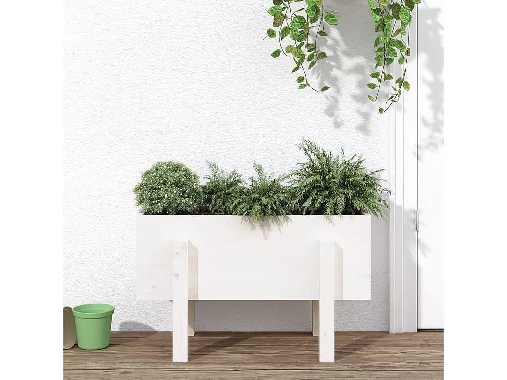 Jardinière blanc 62x30x38 cm bois massif de pin