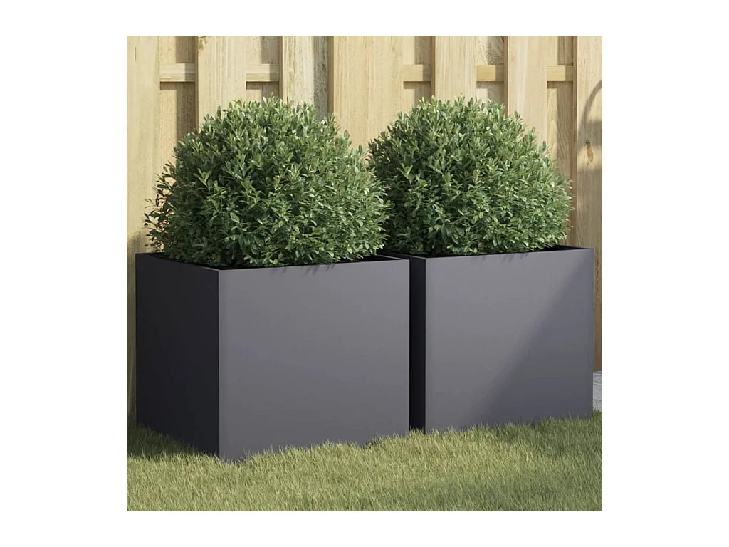 Jardineras 2 unidades acero laminado en frío antracita 42x40x39 cm