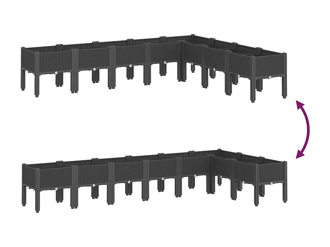 Jardinera con patas PP negro 200x160x42 cm