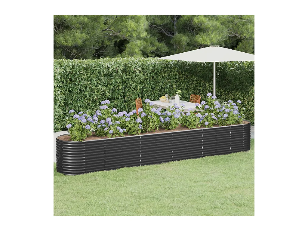 Jardinera arriate acero recubierto polvo antracita 440x80x68 cm