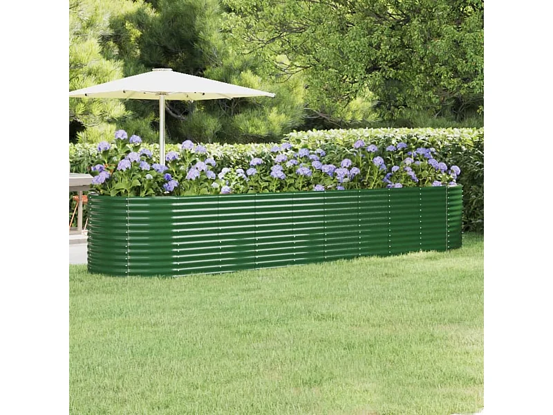 Canteiro elevado jardim 396x100x68 cm aço revestido a pó verde