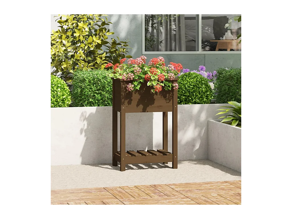 Jardinière avec étagère Marron miel 54x34,5x81 cm Bois de pin
