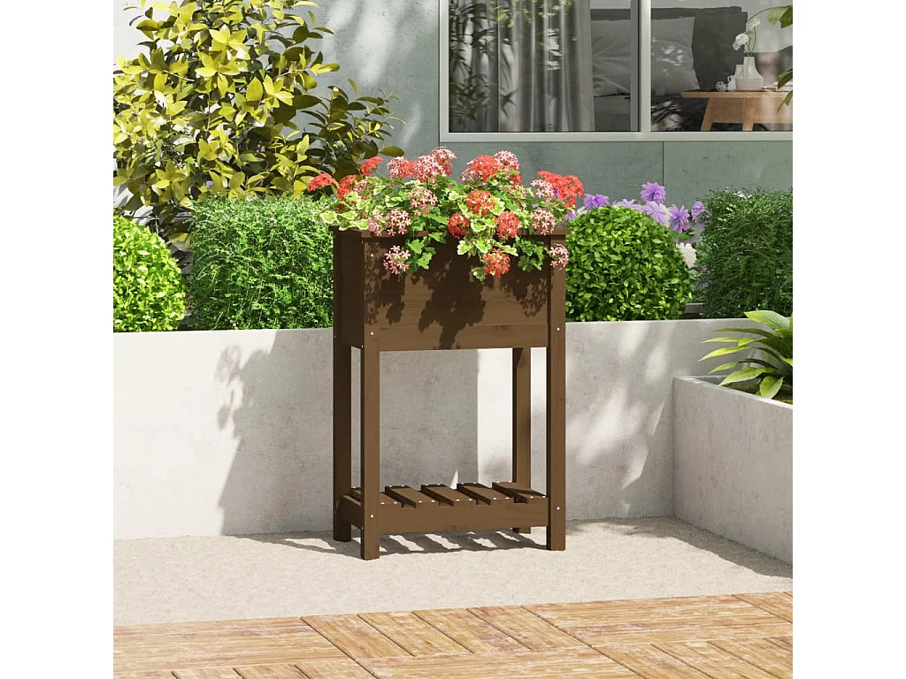 Jardinera de madera maciza de pino marrón 54x34,5x81 cm