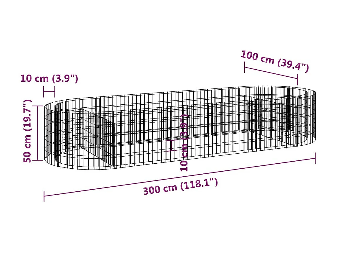 Lit surélevé à gabion Fer galvanisé 300x100x50 cm