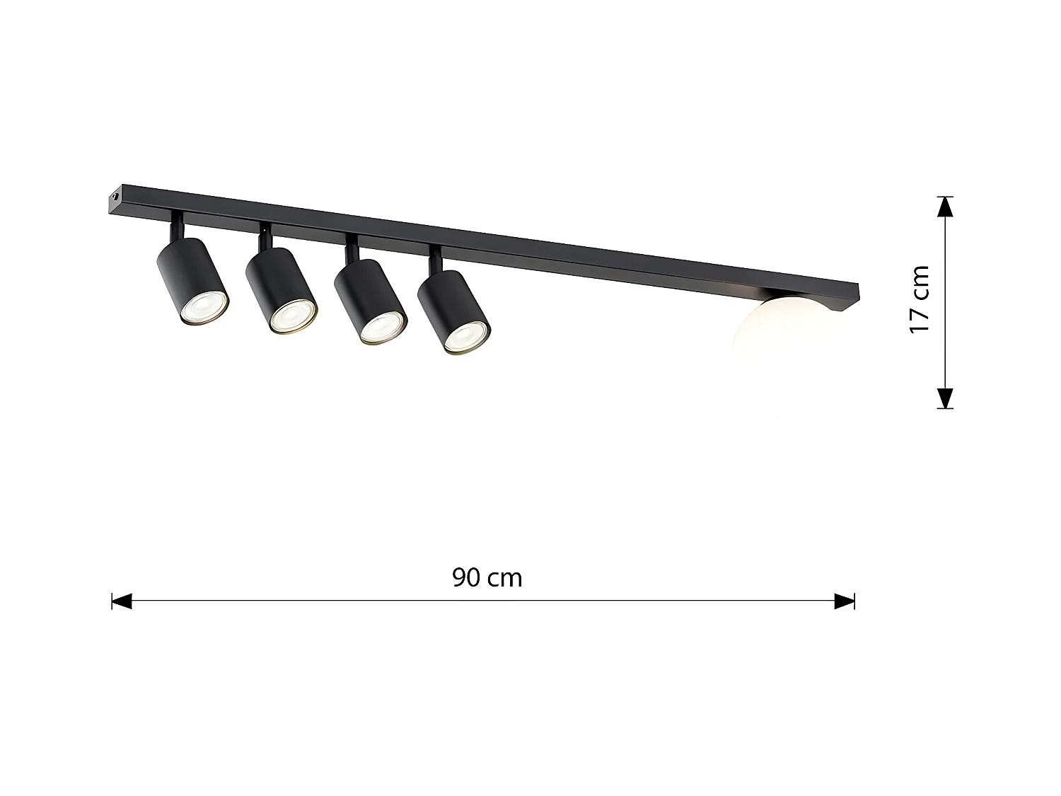Candeeiro de Teto Baster, Preto, 90x17x14 cm, EPIKASA