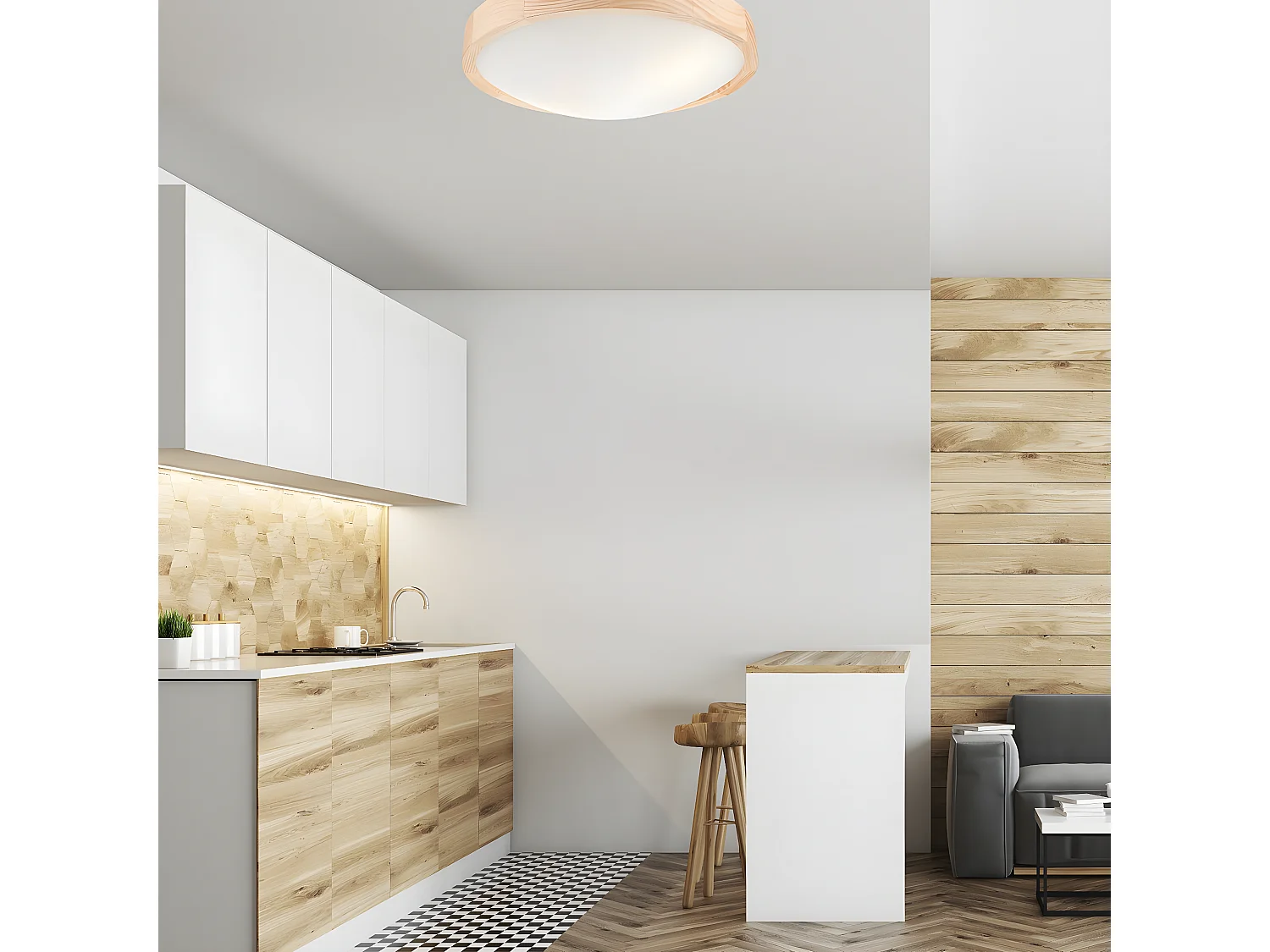 Plafonnier Anello 2, Marron, 37x37x3 cm, Seven Design