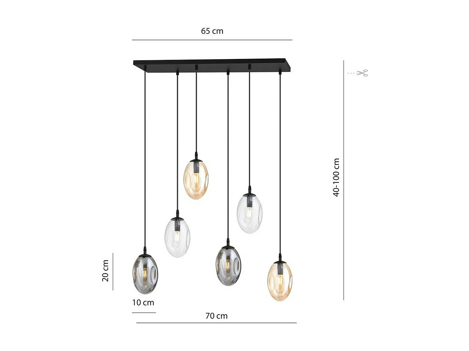 Hanglamp Astral 10, Zwart, 70x100x22 cm, Seven Design
