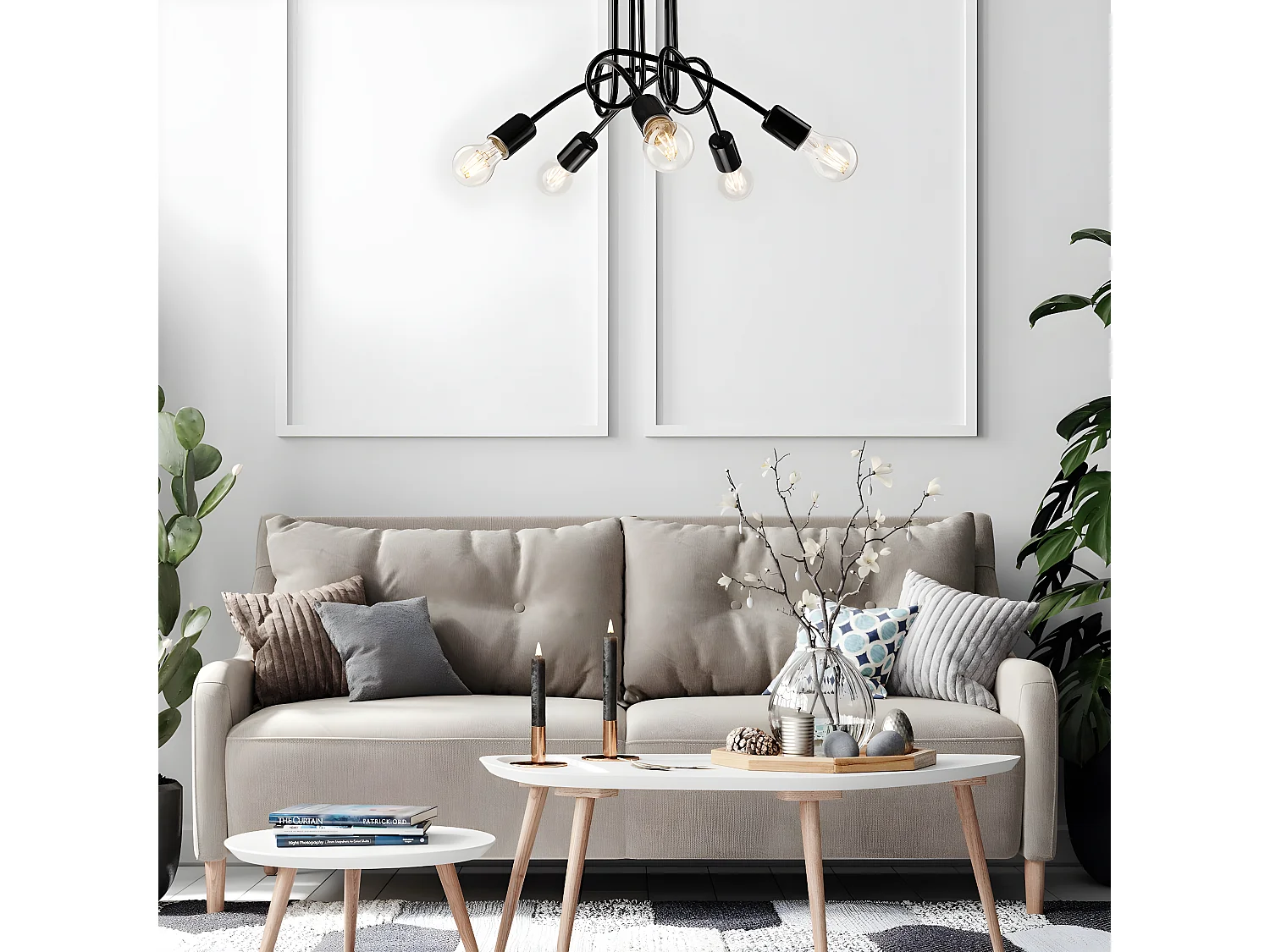 Lampada a Sospensione Camilla, Nero, 46x46x30 cm, Seven Design