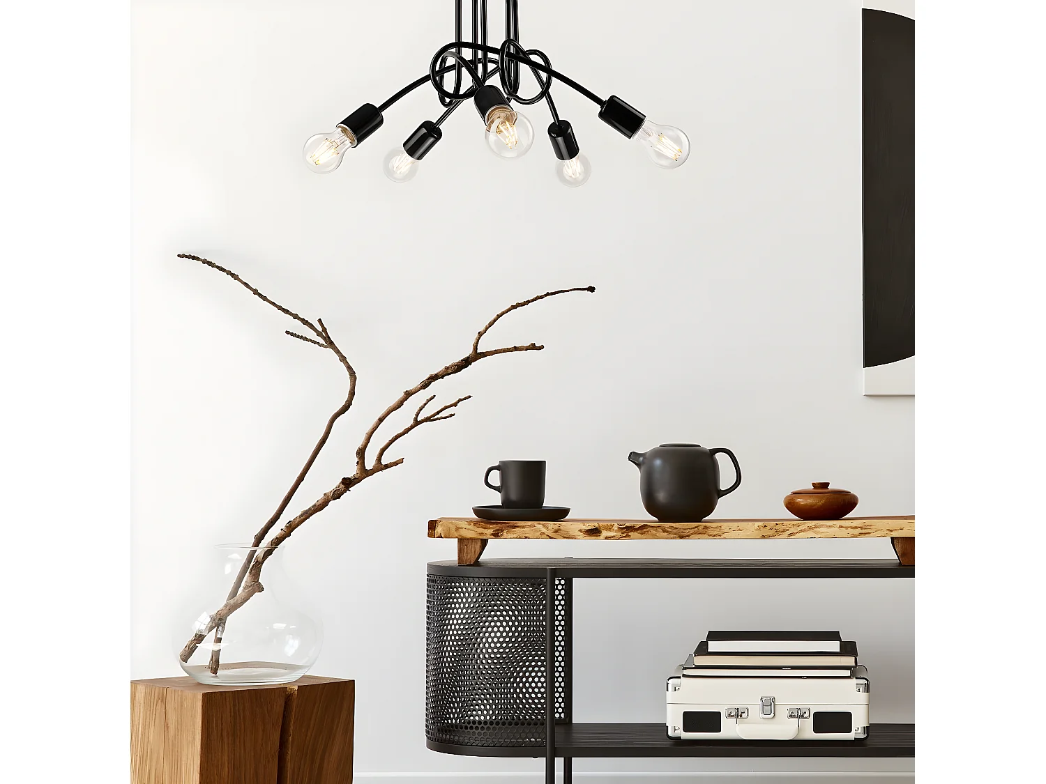 Lampada a Sospensione Camilla, Nero, 46x46x30 cm, Seven Design