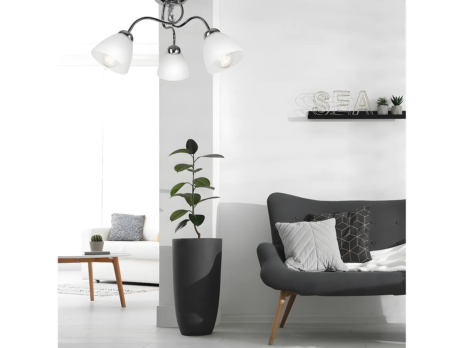 Candeeiro de Teto Miranda, Prata, 60x60x31 cm, Seven Design