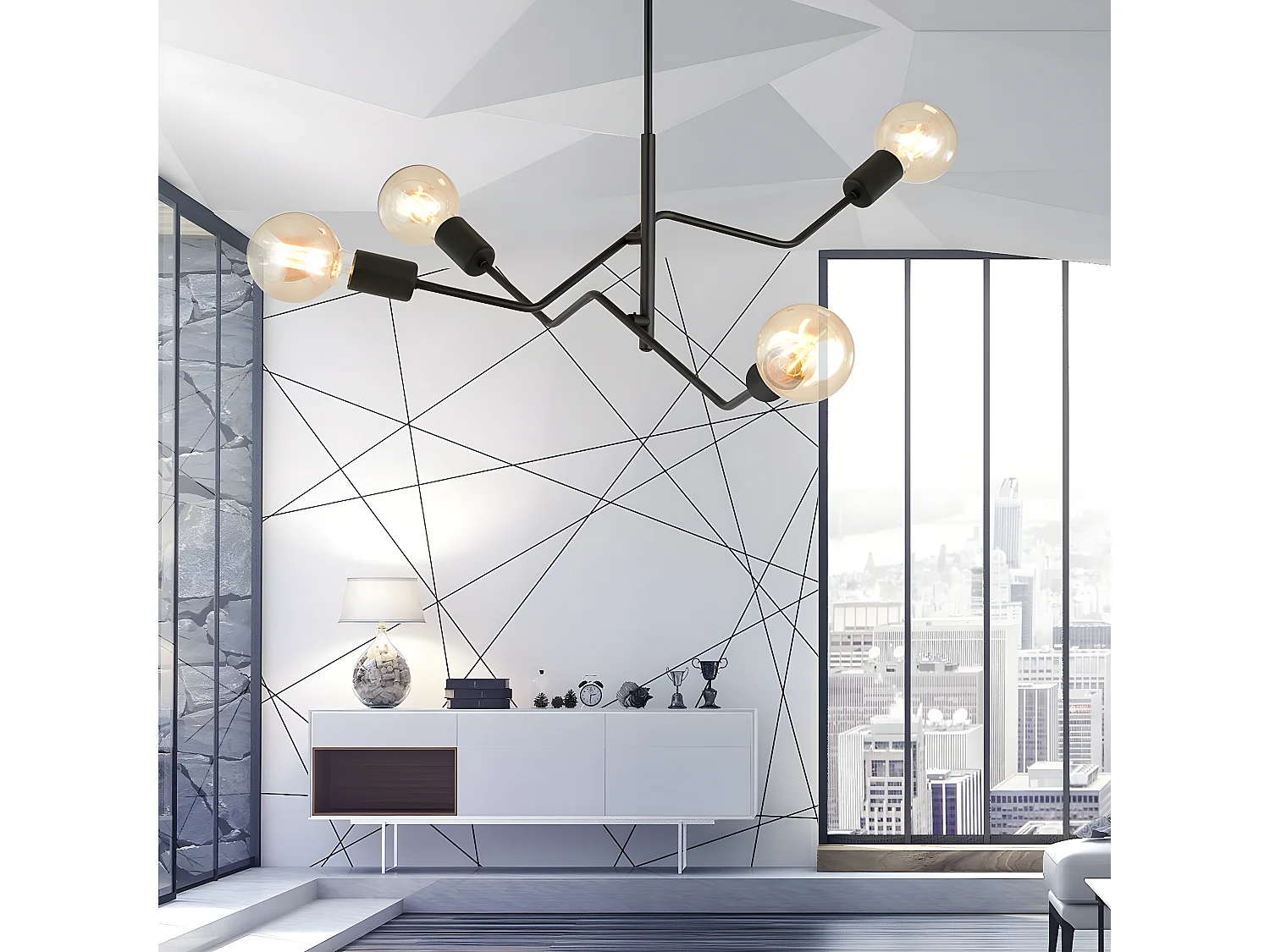 Candeeiro Suspenso Frix, Preto, 66x53x66 cm, EPIKASA