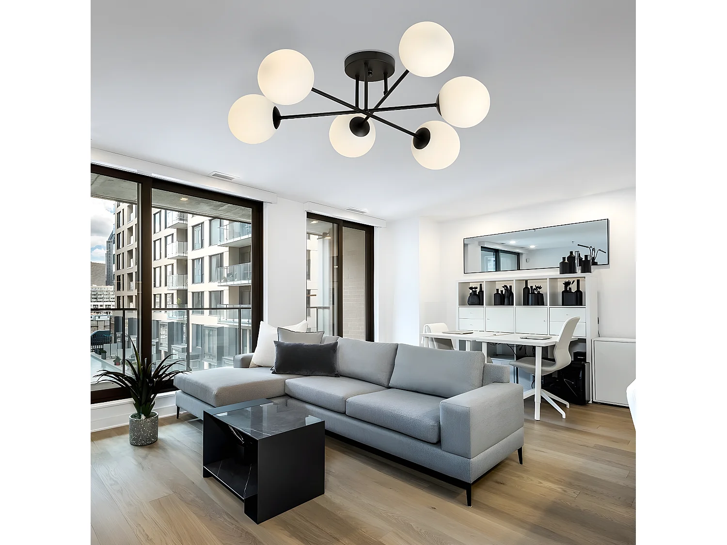 Plafonnier Aurora, Noir, 19x8x19 cm, Seven Design