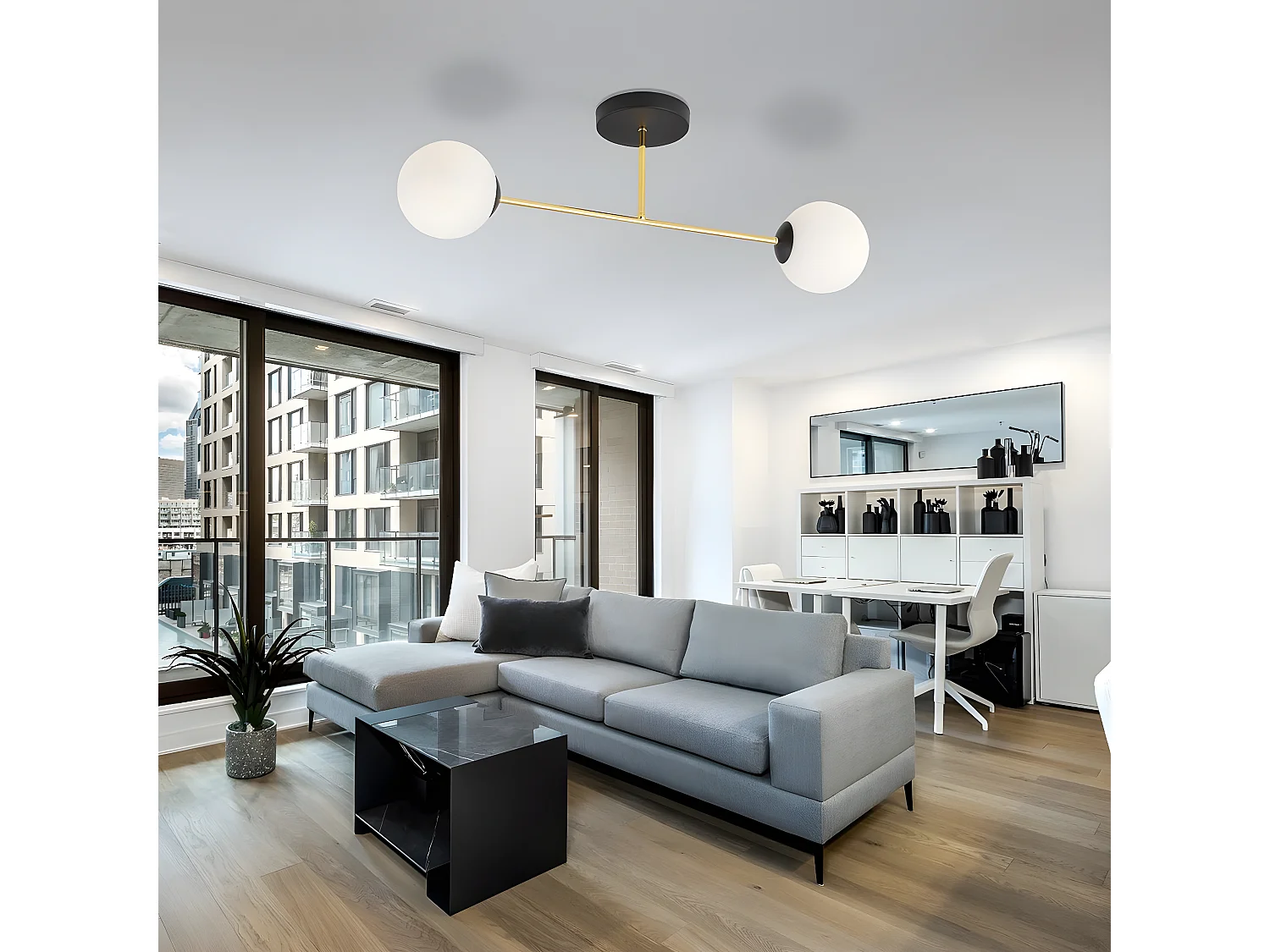 Plafonnier Aurora, Noir, 117x19x19 cm, Seven Design