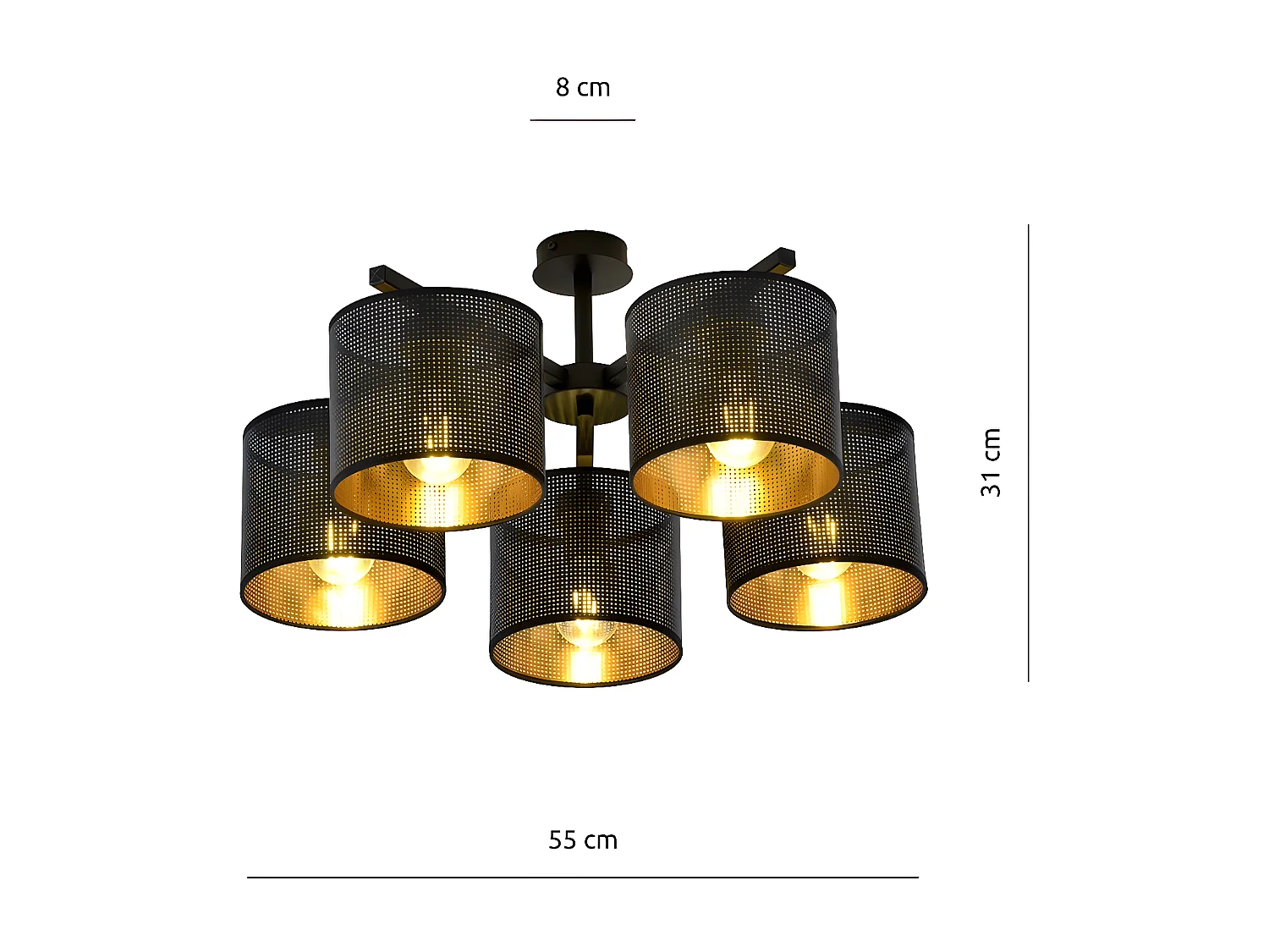 Candeeiro de Teto Jordan, Preto, 55x31x55 cm, Seven Design