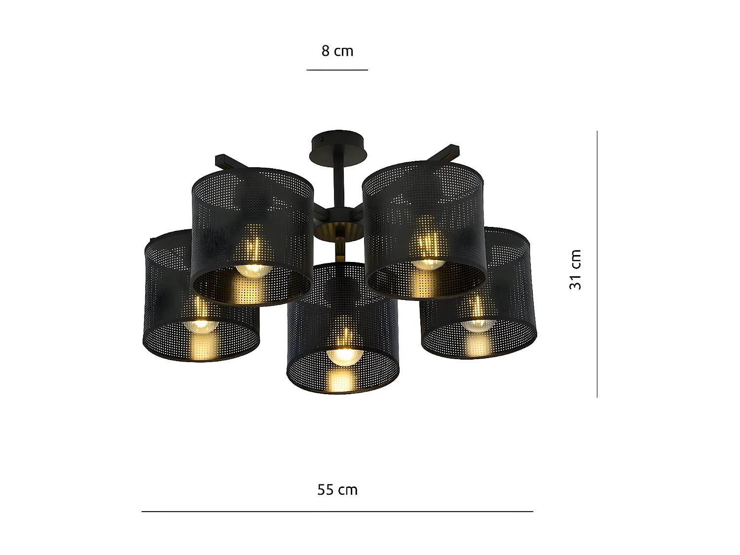 Plafonnier Jordan, Noir, 55x31x55 cm, EPIKASA