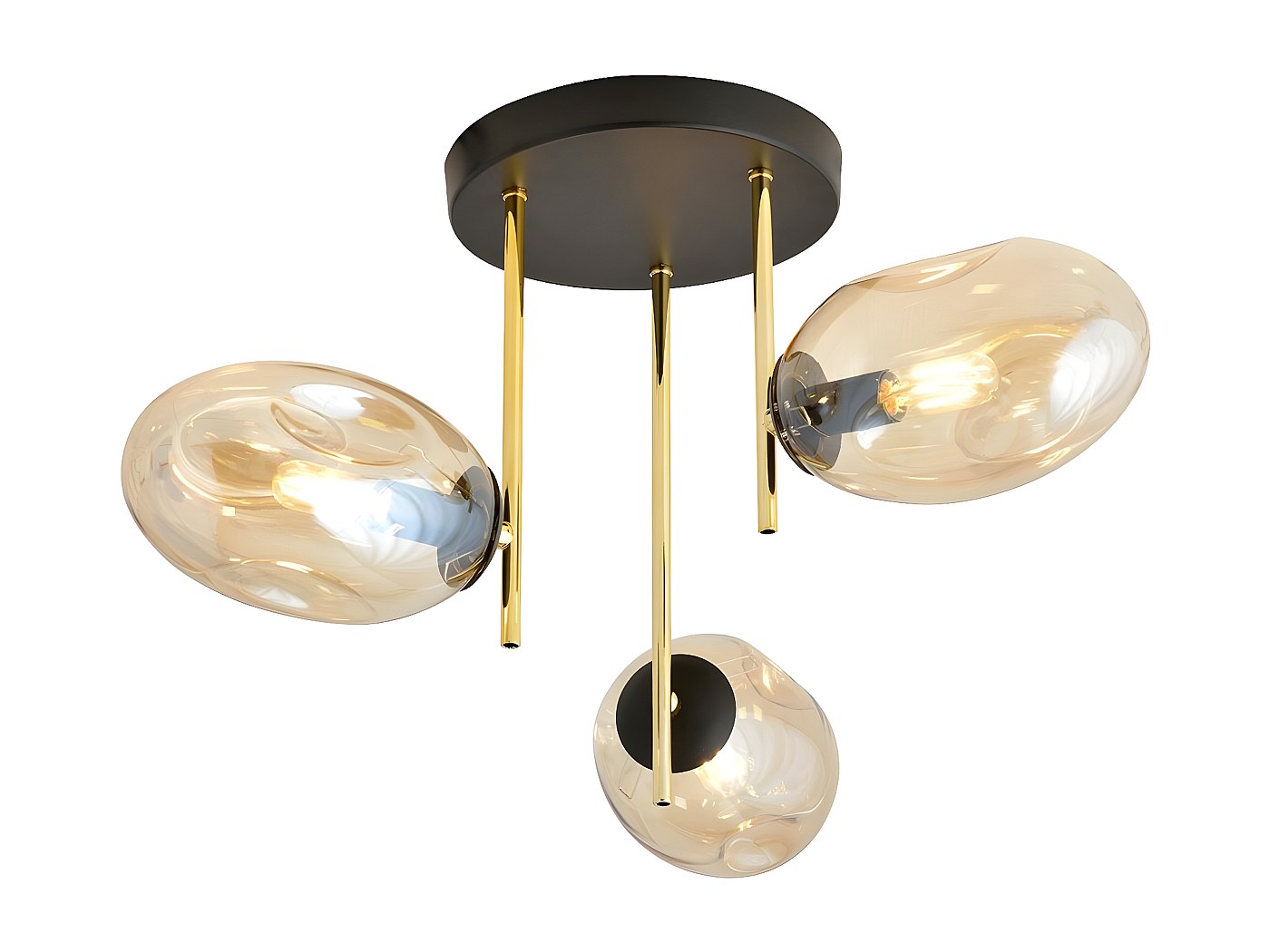 Lámpara De Techo Chehalis, Lámpara De Techo De Metal/vidrio En Color Negro/ Oro/humo/ámbar, Luminaria De Diseño Moderno Retro/vintage Con Pantallas De Vidrio ( 12 Cm, 15 Cm), 8 X G9, Sin Bombillas