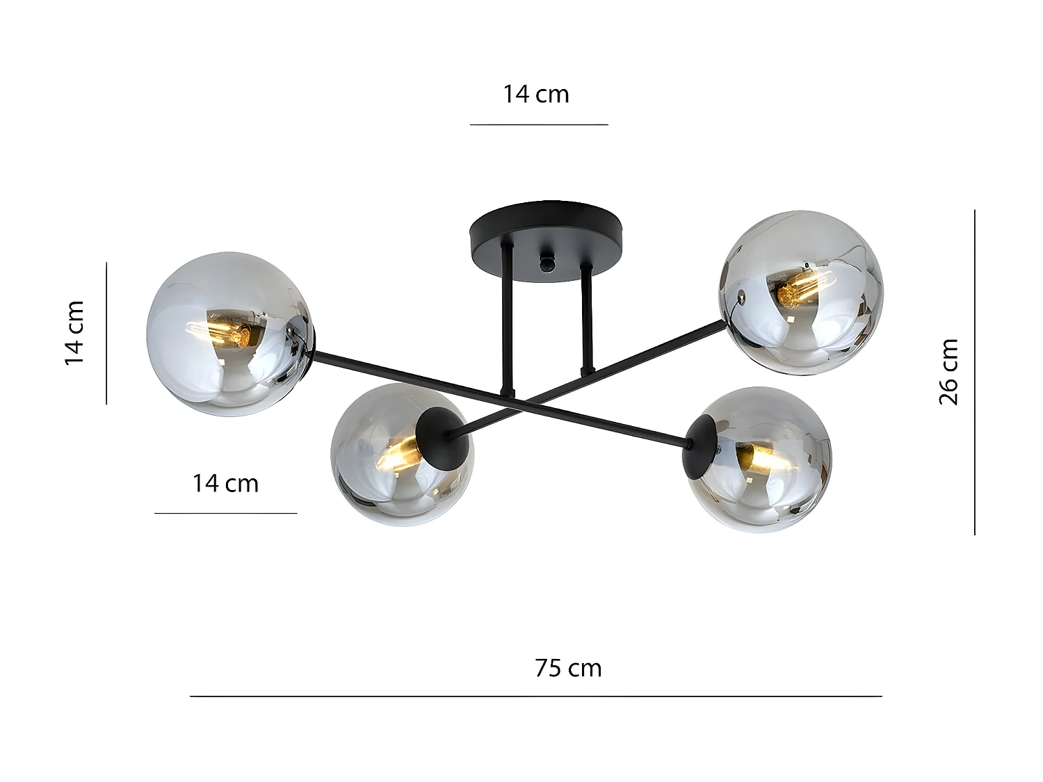 Plafondlamp Aurora, Zwart, 81x19x19 cm, Seven Design