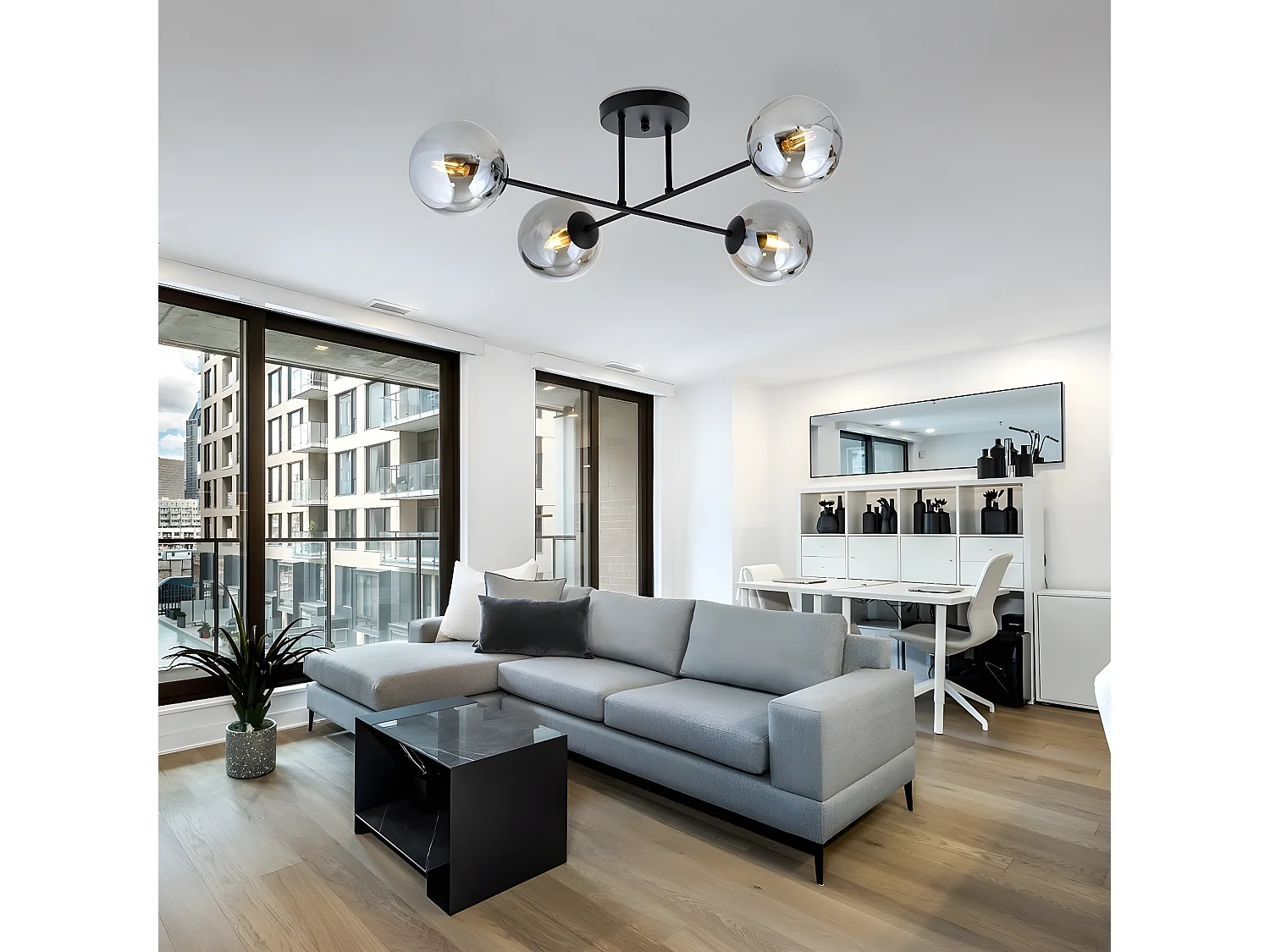 Plafondlamp Aurora, Zwart, 81x19x19 cm, Seven Design