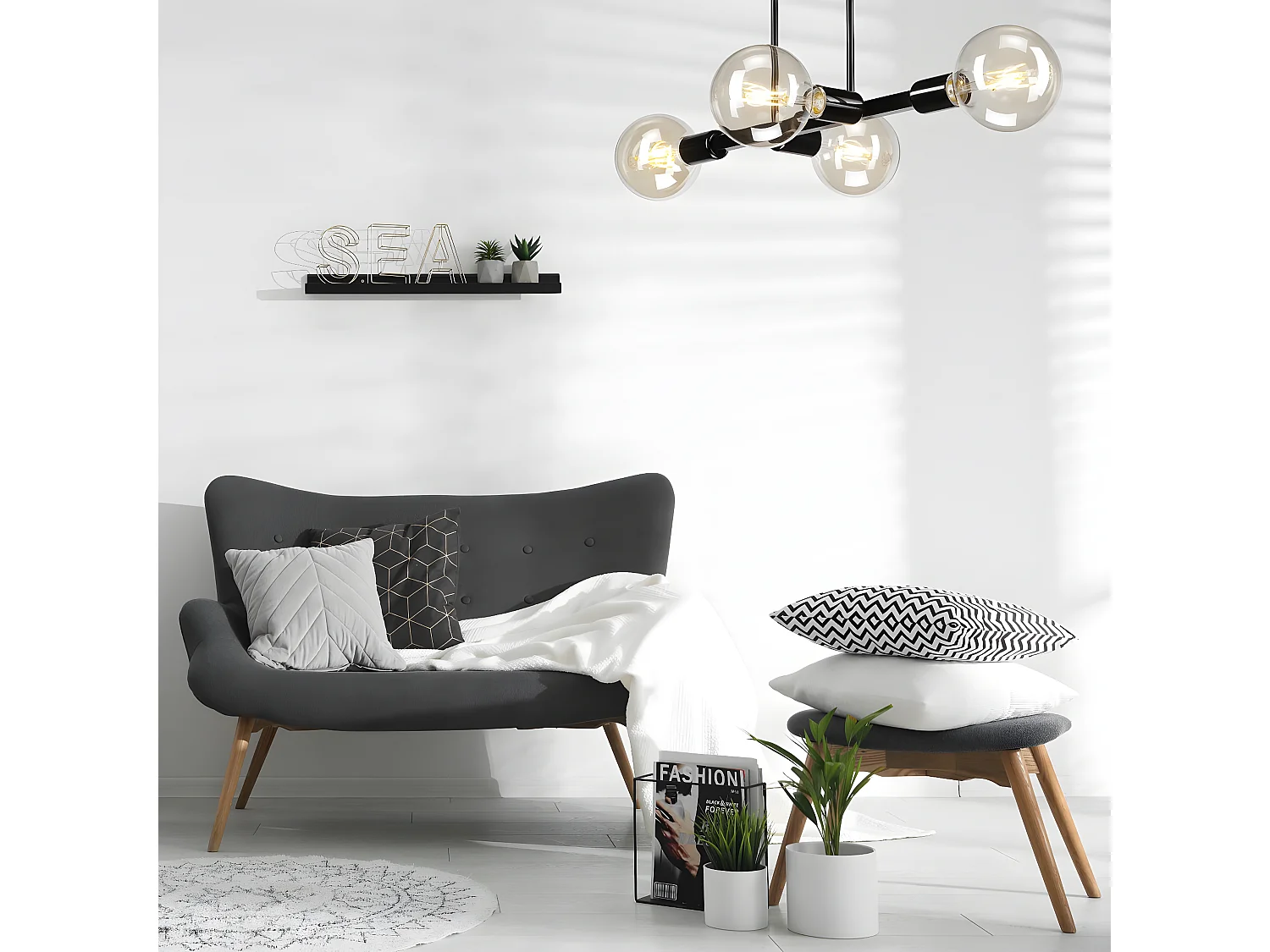 Plafondlamp Astrid, Zwart, 53x32x32 cm, Seven Design