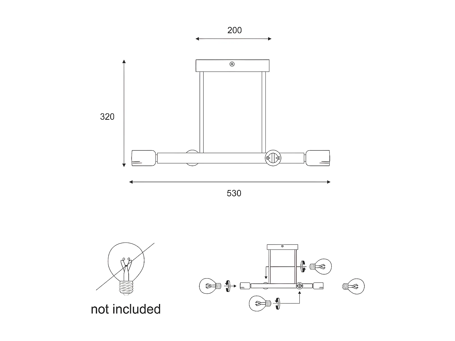 Plafondlamp Astrid, Zwart, 53x32x32 cm, Seven Design