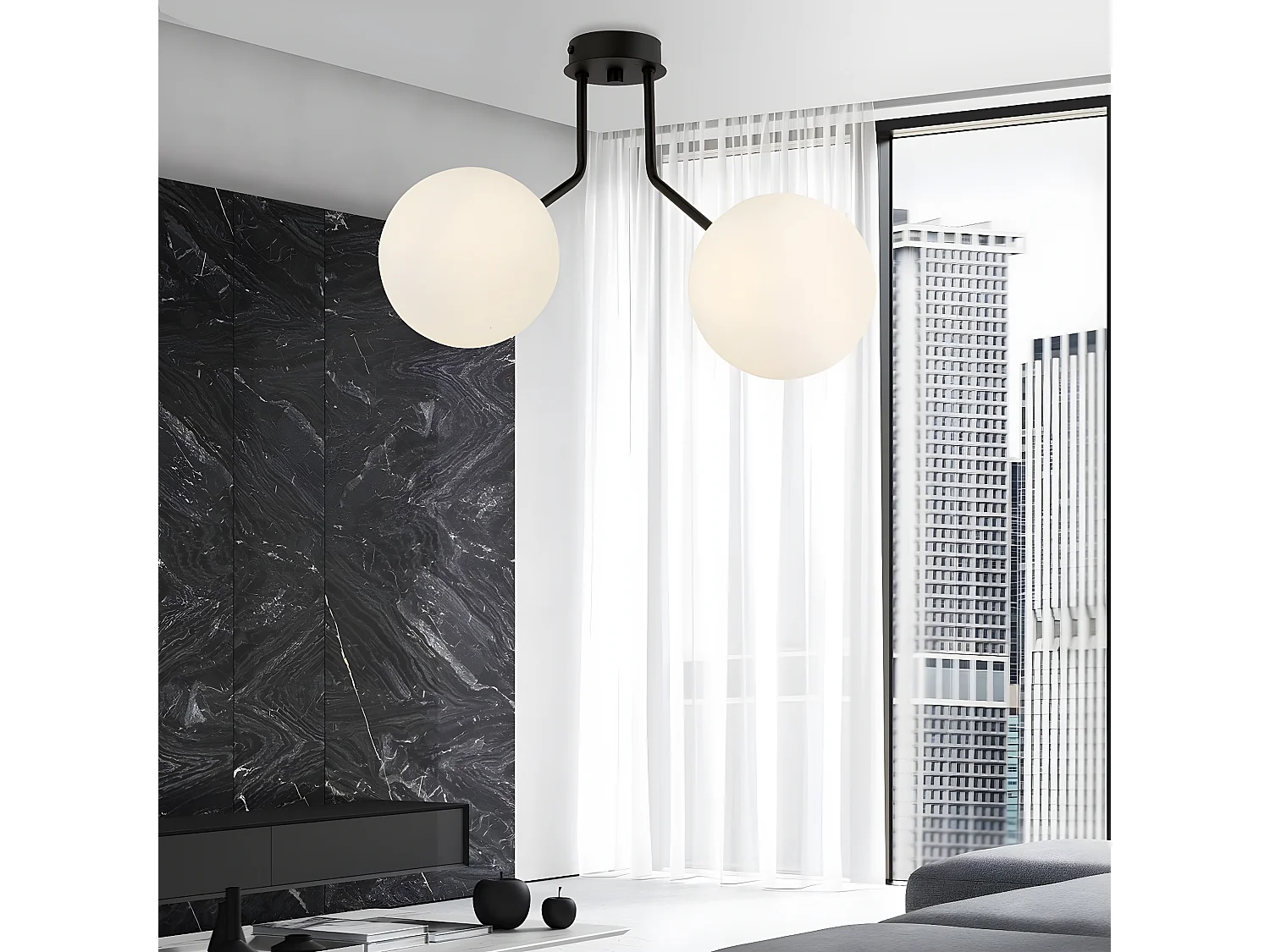 Candeeiro de Teto Nova, Preto, 37x36x14 cm, Seven Design