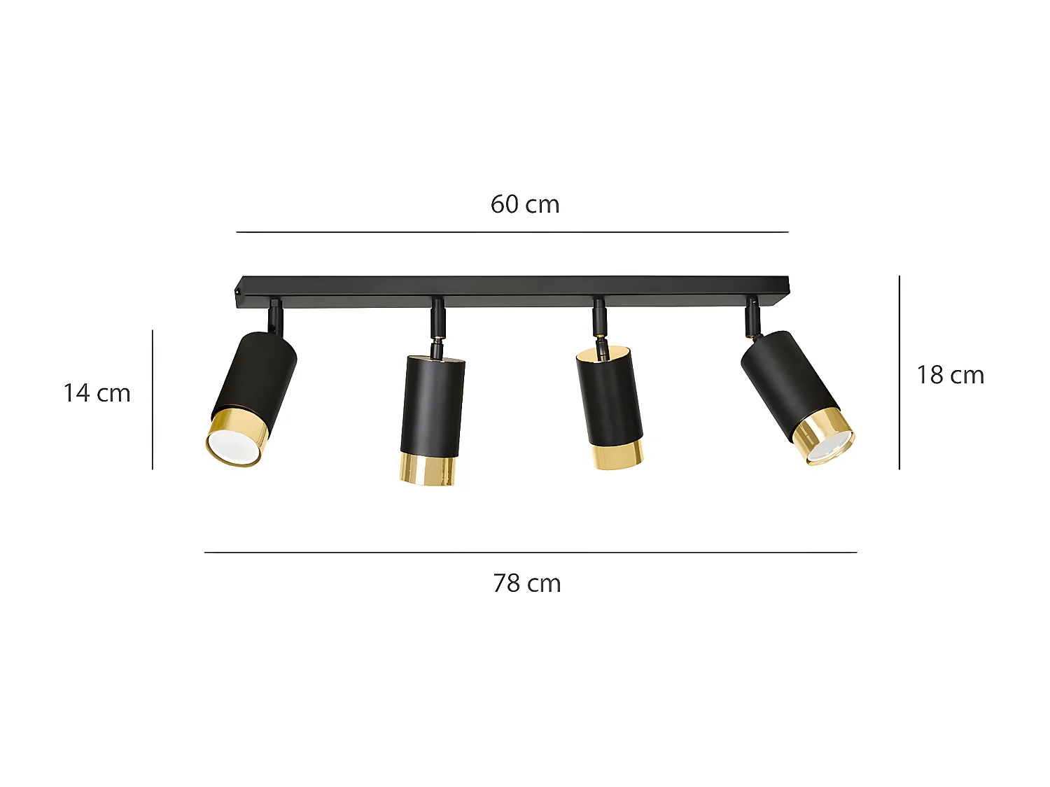 Plafonnier Hiro 15, Noir, 60x19x6 cm, Seven Design