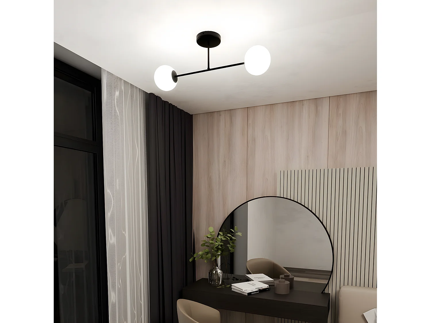 Candeeiro de Teto Roma, Preto, 55x23x14 cm, Seven Design