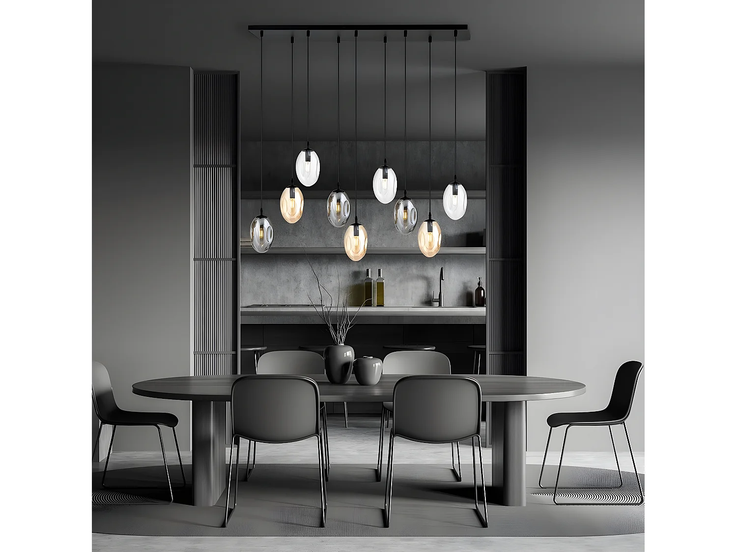 Candeeiro Suspenso Astral 11, Preto, 100x100x22 cm, Seven Design