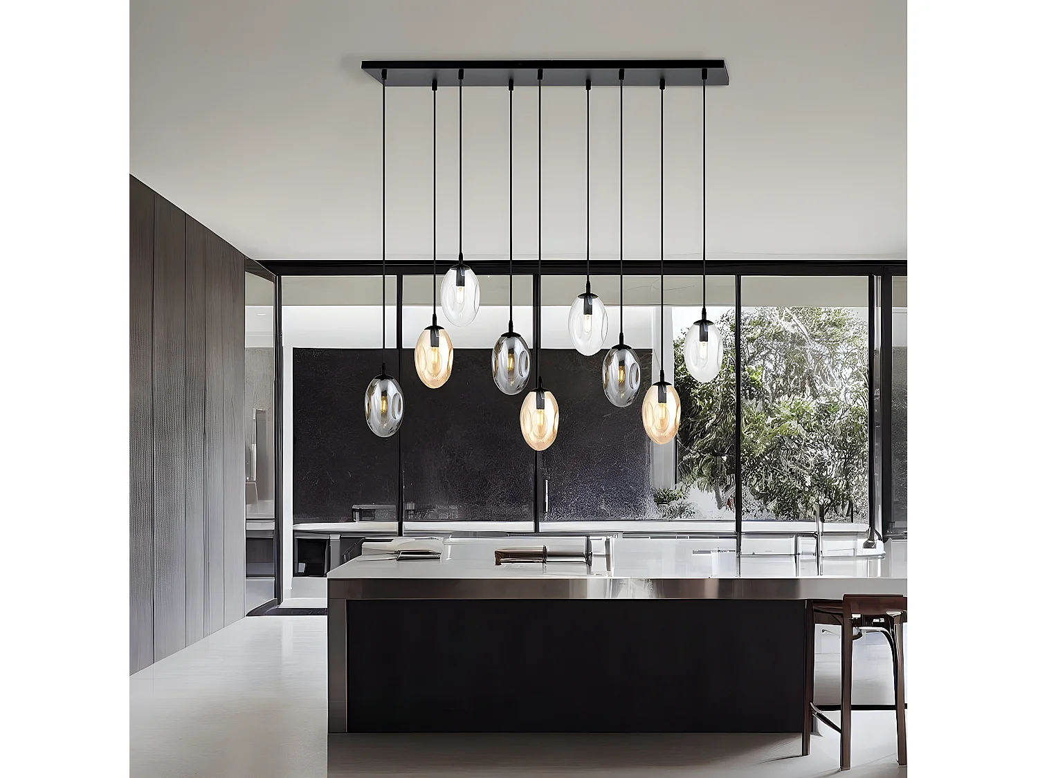 Candeeiro Suspenso Astral 11, Preto, 100x100x22 cm, Seven Design