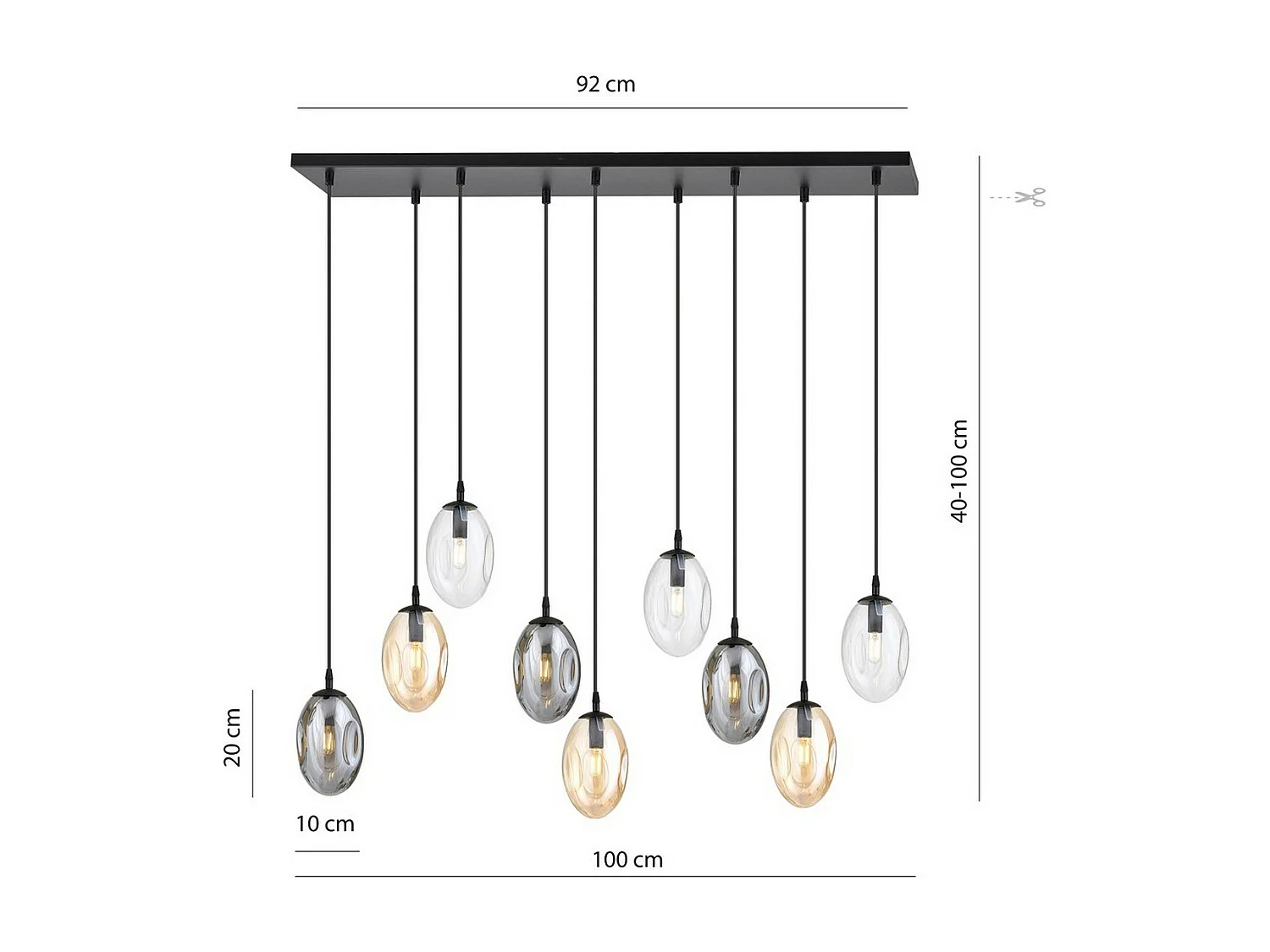 Candeeiro Suspenso Astral 11, Preto, 100x100x22 cm, Seven Design