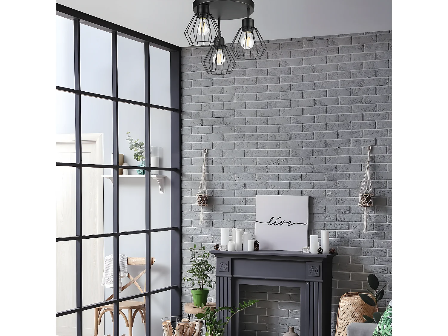 Plafondlamp Audrey, Zwart, 38x38x32 cm, Seven Design