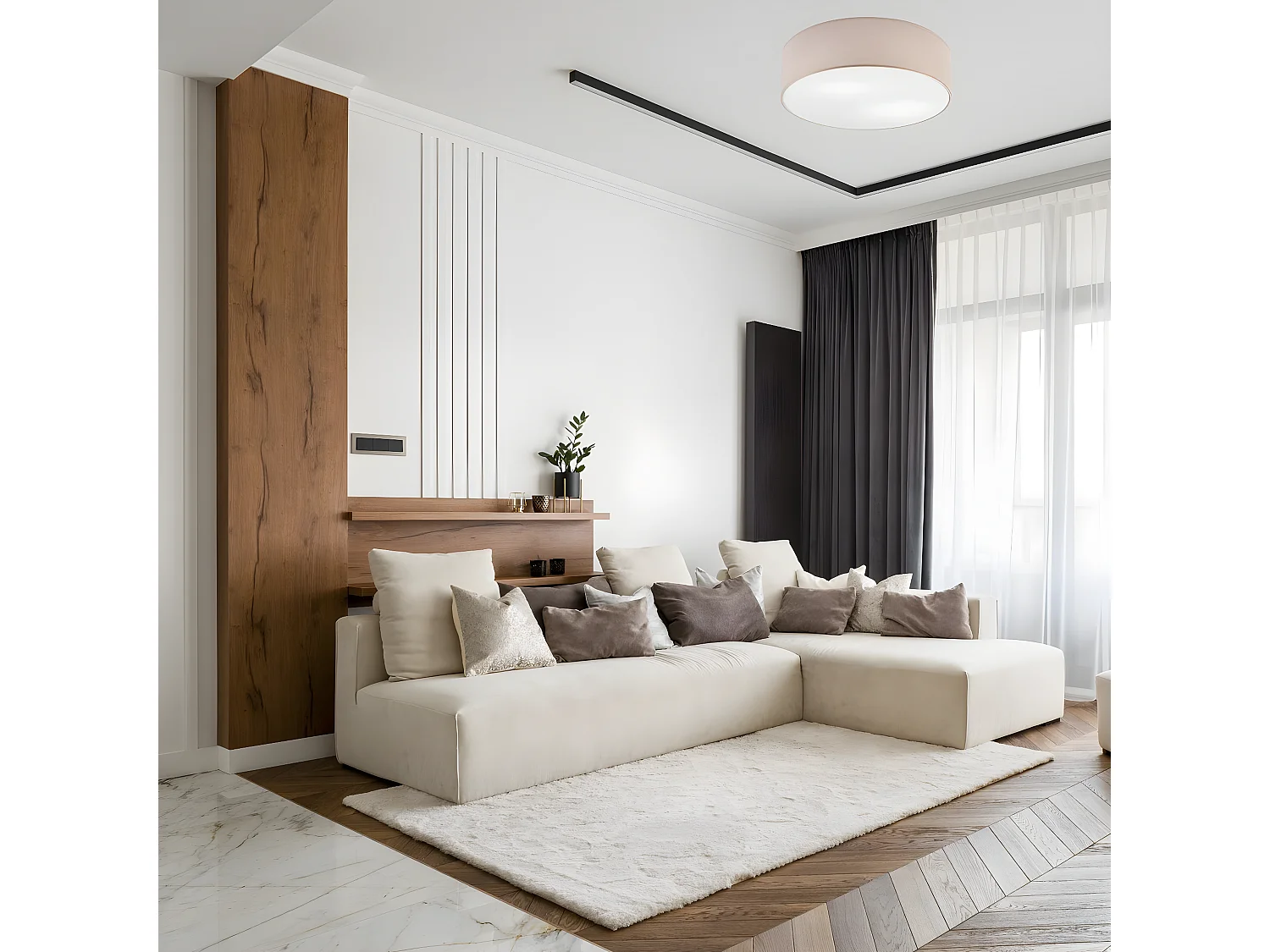 Plafonnier Vivian, Beige, 45x45x13 cm, Seven Design