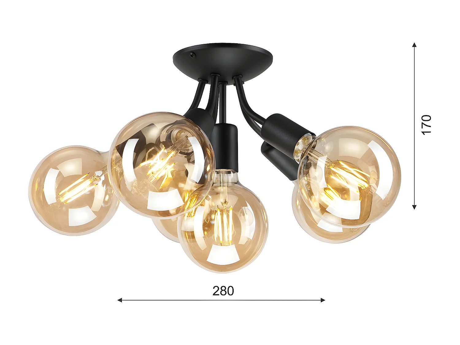 Candeeiro de Teto Viggo, Preto, 28x28x17 cm, Seven Design