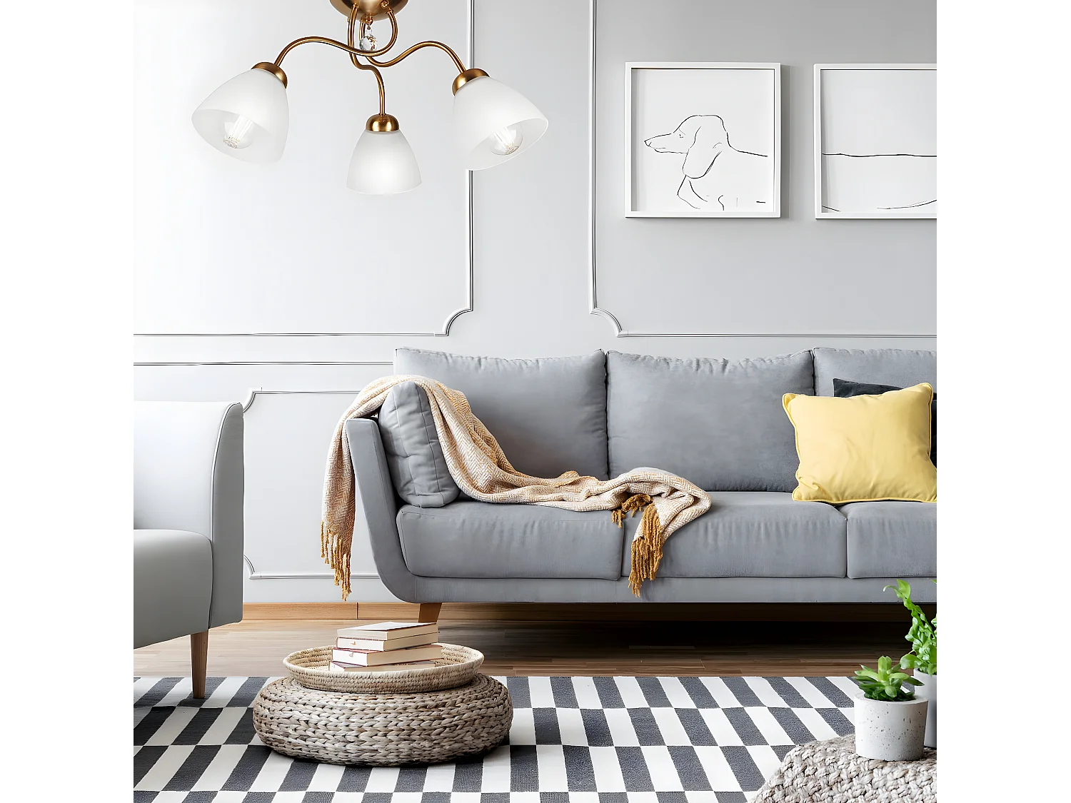 Plafondlamp Miranda, Messing, 60x60x31 cm, Seven Design