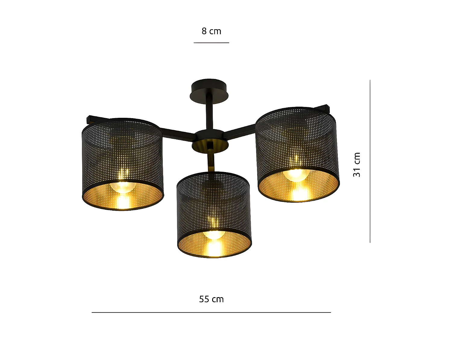 Candeeiro de Teto Jordan, Preto, 55x31x55 cm, EPIKASA