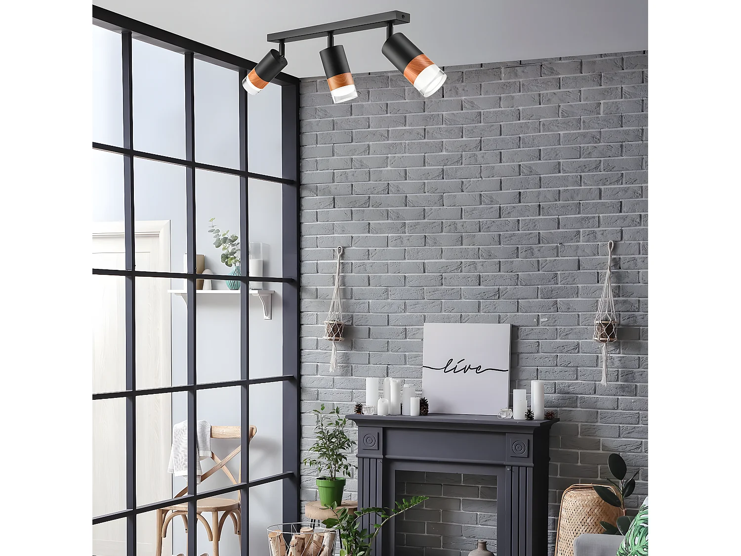 Plafonnier Aurora, Noir, 45x19x19 cm, Seven Design