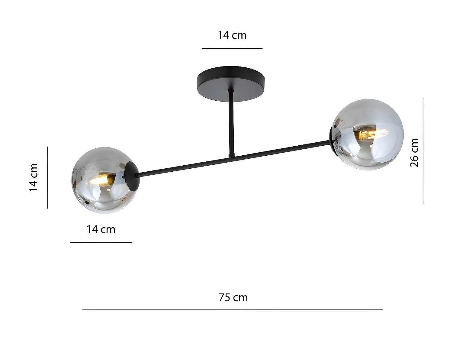Plafonnier Aurora, Noir, 45x19x19 cm, Seven Design