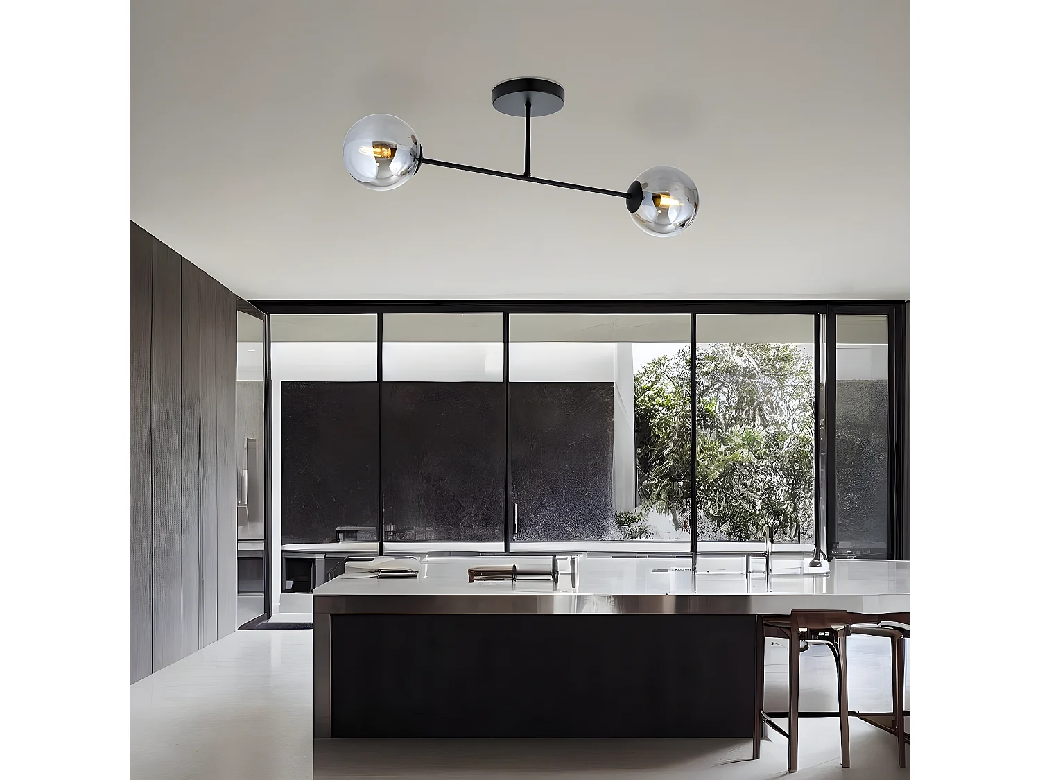 Plafonnier Aurora, Noir, 45x19x19 cm, Seven Design