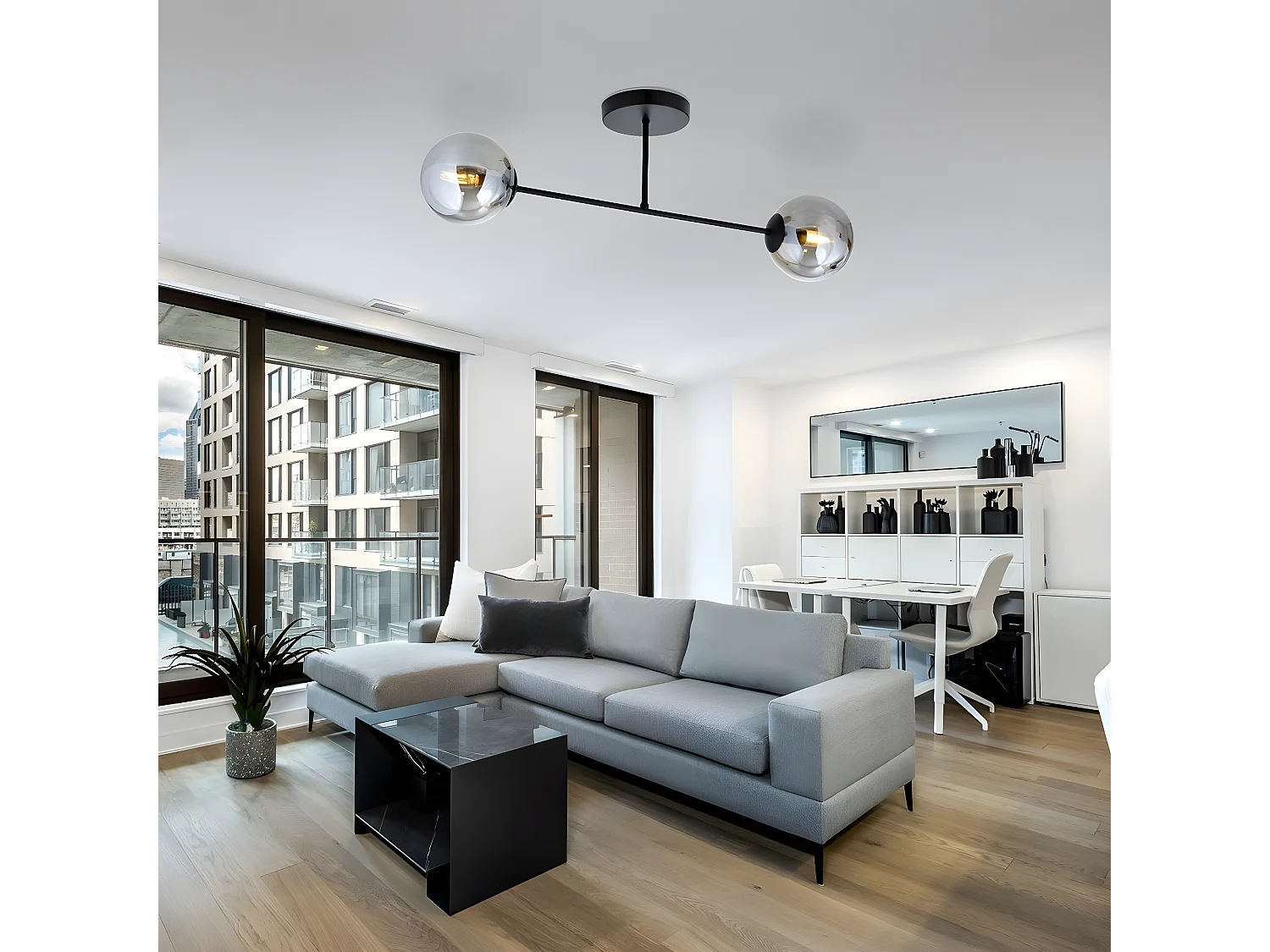 Plafonnier Aurora, Noir, 45x19x19 cm, Seven Design