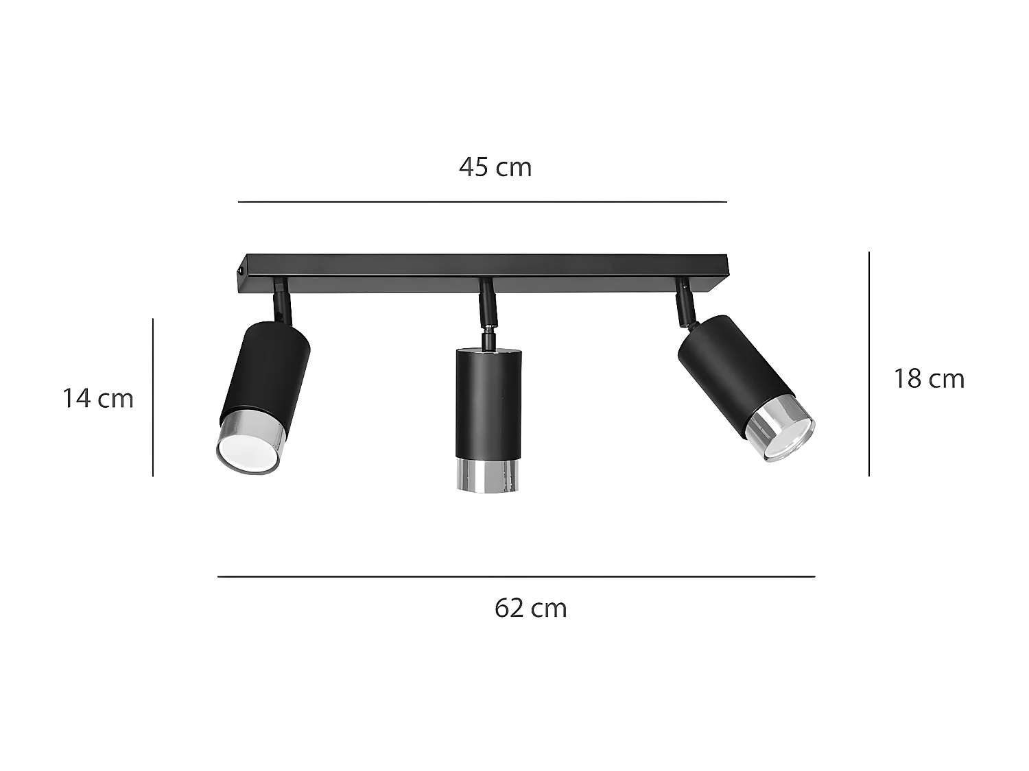 Plafonnier Hiro 10, Noir, 45x19x6 cm, Seven Design