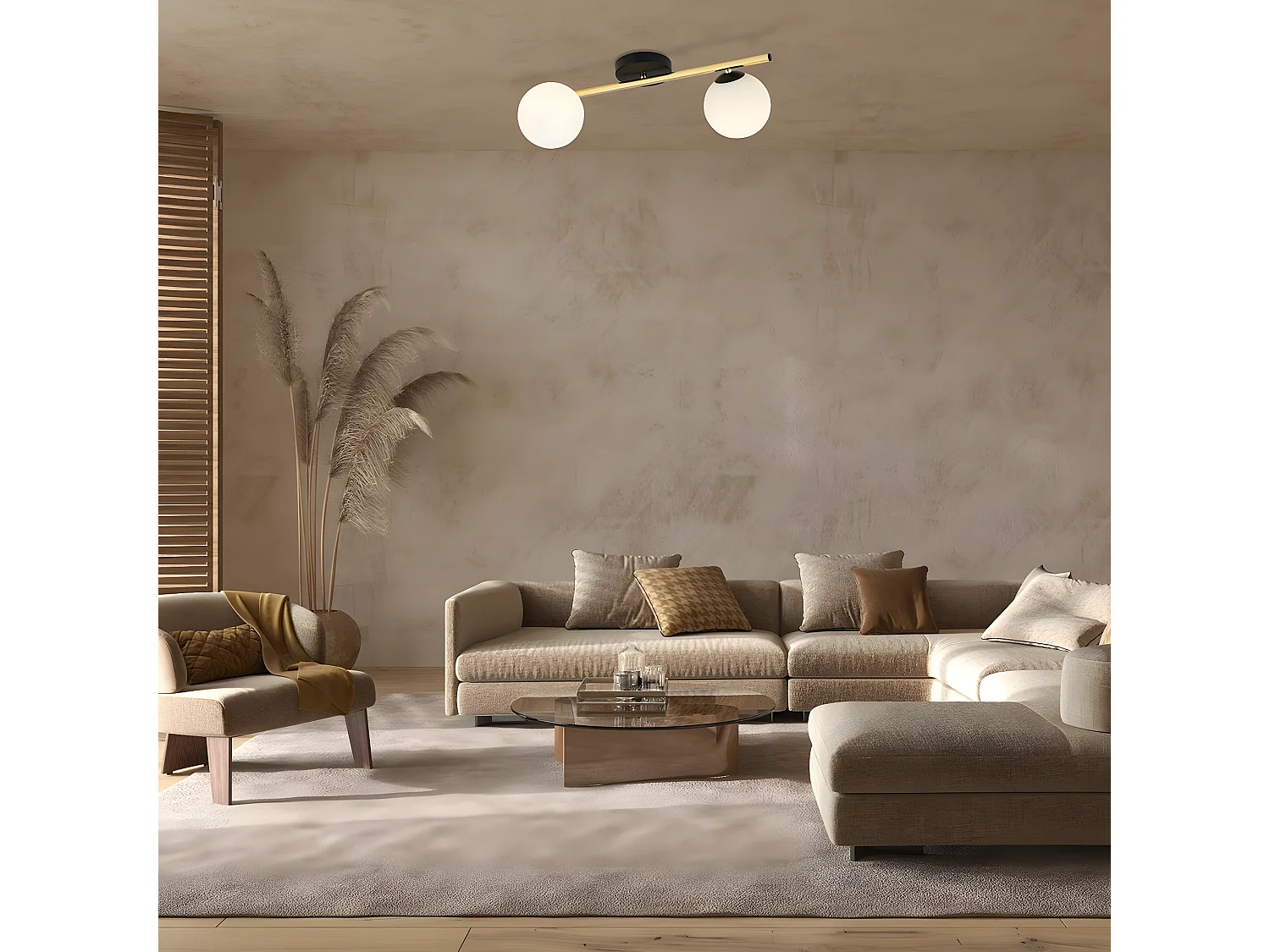 Plafonnier Splendi 6, Or, 55x20x29 cm, Seven Design